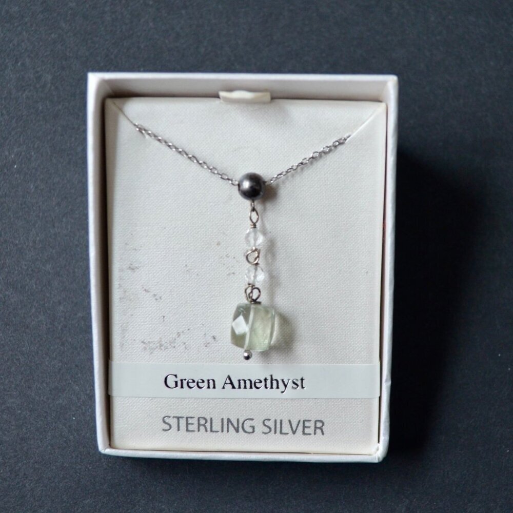 Sterling Silver Green Amethyst Drop Necklace New
